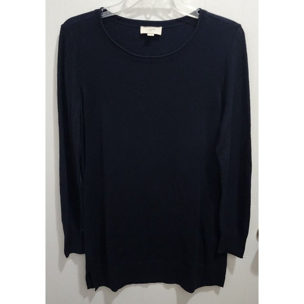 Ann Taylor Loft Womens Long Sleeve Lightweight Knit Long Sweater Blue Sz Medium